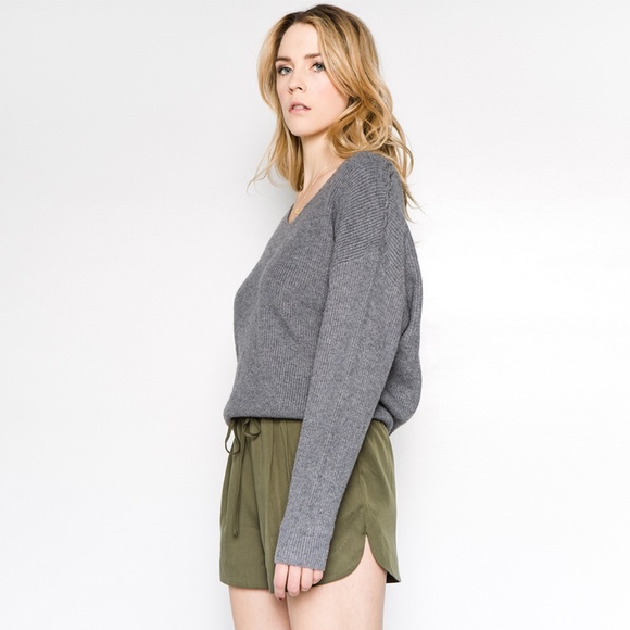 Shoulder Criss Cross Detail Sweater-Grey - Picture 1 of 6